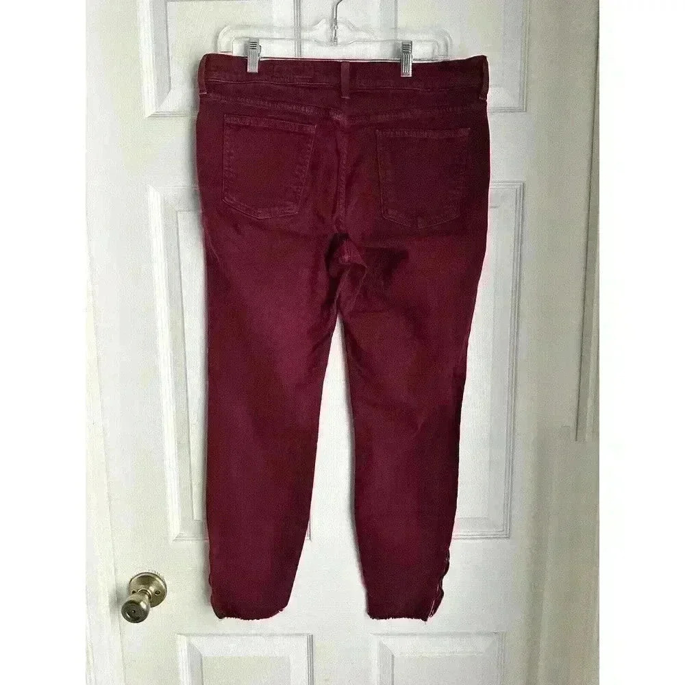 PISTOLA Crimson Burgundy Frayed Zip Ankle Moto Skinny Jeans size 32 US 14 - Picture 6 of 6